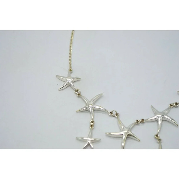 Silver Tone Metal Starfish Star Dangle Bib Choker - Picture 4 of 6